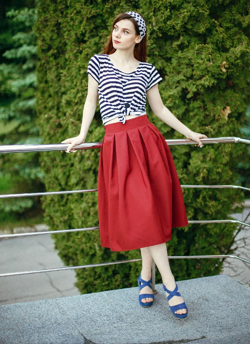 A-Line-Skirt A Beautiful Women Wearing A-Line Red Skirt