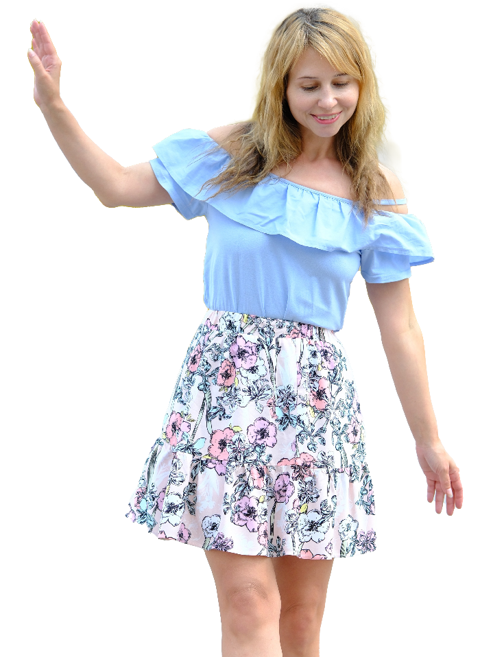Colorful-Midi-Skirt A Beautiful Women Wearing Flowering Midi Skirt