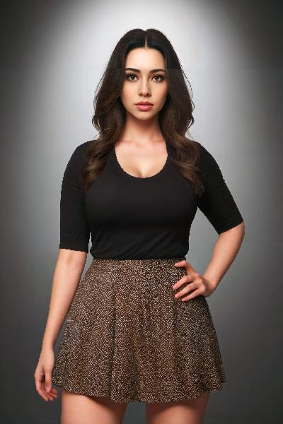 Dotted-Mini-Skirt A beautiful women wearing black blouse with dotted midi skirt
